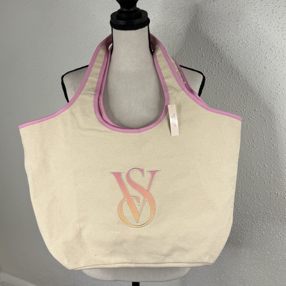 Victoria's Secret Canvas Ombré Monogram Large Logo Tote Bag NWT